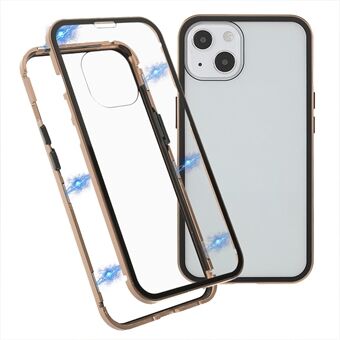 Anti-Drop Volledige Dekking Metalen Frame + Dubbelzijdig Gehard Glas Magnetische Absorptie Telefoonhoesje voor iPhone 13 6.1 inch