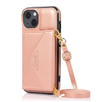 Anti-collision PU-leer gecoat PC+ TPU standaard hybride hoesje met kaartsleuf voor iPhone 13 - roségoud