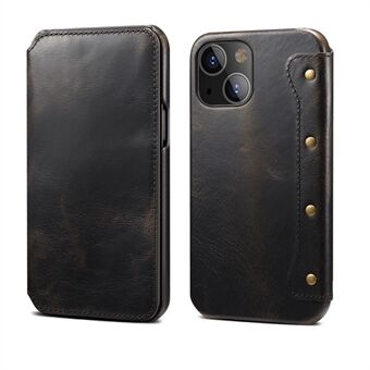 Schokbestendig echt lederen telefoonhoesje met portemonnee voor iPhone 13 6.1 inch