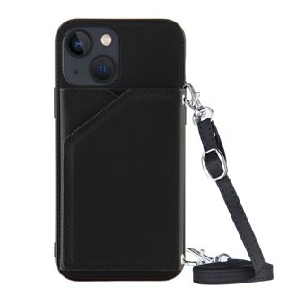 Skin-Touch Feel PU-leer + TPU Kickstand Kaarthouder Telefoon achterkant van de behuizing met schouderriem voor iPhone 13 6.1 Inch