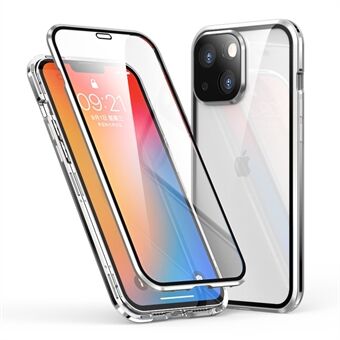 LUPHIE Magnetische iPhone 13 Cover met Glazen Voor- & Achterkant - Zilver