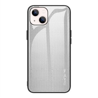 Carbon Fiber Textuur Gehard Glas Achterkant + TPU Edge Hybrid Phone Cover Case voor iPhone 13 6.1 inch