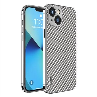 LUPHIE koolstofvezel textuur galvaniserende metalen telefoon beschermhoes voor iPhone 13 6.1 inch