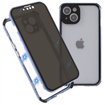 Vier Hoekkussens Dubbelzijdig Anti-Peep Gehard Glas + Magnetisch Metalen Frame Telefoonhoesje met Slot Gesp voor iPhone 13 6.1 inch