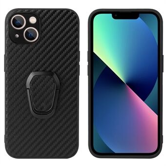 Kickstand Design PU-leer gecoate telefoonhoes Shell met ingebouwde metalen plaat voor iPhone 13 - Carbon Fiber Texture/Black