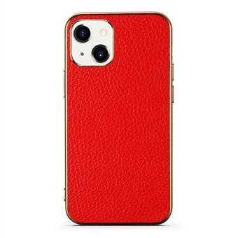 Voor iPhone 13 6.1 inch galvaniserende Litchi-textuur met echt leer gecoate TPU-beschermhoes