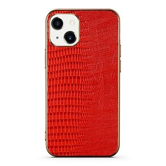 Gegalvaniseerd frame Lizard Texture Echt leer + TPU telefoonhoesje voor iPhone 13 6.1 inch