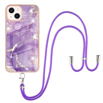 Drop Buffer IML IMD marmerpatroon verzinkt frame TPU telefoonhoes met verstelbaar koord voor iPhone 13 6.1 inch