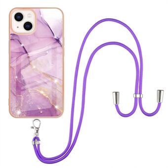 Drop Buffer IML IMD marmerpatroon verzinkt frame TPU telefoonhoes met verstelbaar koord voor iPhone 13 6.1 inch