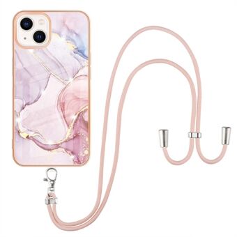 Drop Buffer IML IMD marmerpatroon verzinkt frame TPU telefoonhoes met verstelbaar koord voor iPhone 13 6.1 inch