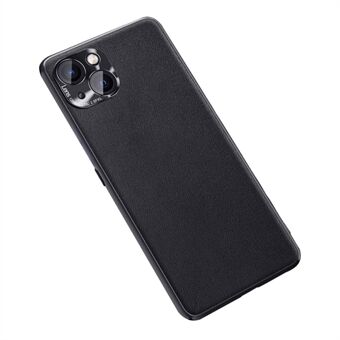 FUKELAI Getextureerde PU-leer gecoate TPU-telefoonhoes met metalen lensbeschermer voor iPhone 13 6.1 Inch