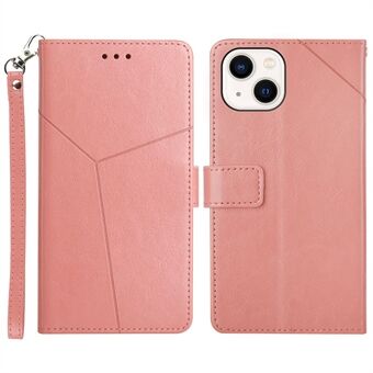 PU lederen telefoonhoes reliëf stijlvolle Y-vormige lijn portemonnee Shell Stand Cover voor iPhone 13 6.1 Inch