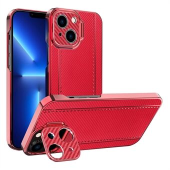 Kevlar- en koolstofvezeltextuur Antikras verzinkt frame PU-leer gecoate pc-hoes met steunpoten voor iPhone 13 6.1 inch