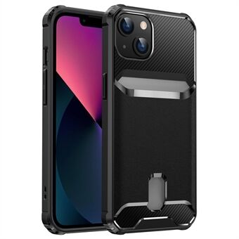 Voor iPhone 13 6.1 inch TPU-kaartsleufontwerp Anti-kras koolstofvezel getextureerde telefoonhoes