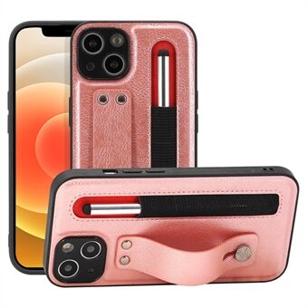 007 Serie voor iPhone 13 6.1 Inch PU Leer Gecoat TPU Schokabsorberende Beschermhoes Kickstand Handriem Telefoon Case met Stylus Pen