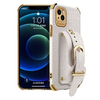 Voor iPhone 13 6.1 Inch Schokbestendig Telefoon Case Krokodil Textuur 6D Galvanisatie Precieze Uitgesneden PU Leer Gecoat TPU Flexibele Telefoon Cover