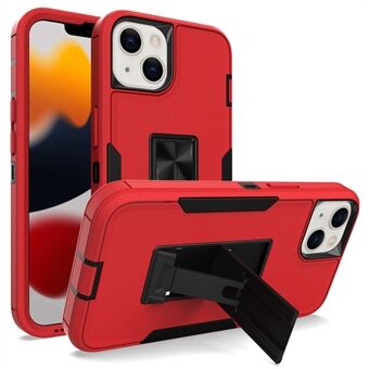 For iPhone 13 6.1 inch Back Shell, PC + TPU Hybrid Phone Cover with Integrated Kickstand Car Mount Metal Sheet Case