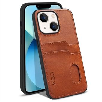 KSQ 002 Series for iPhone 13 6.1 inch Card Slots All-around Protection Case PU Leather Coated PC+TPU Hybrid Mobile Phone Shell