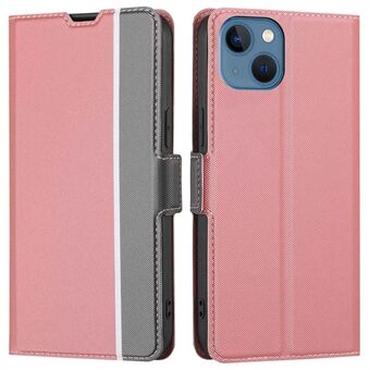 For iPhone 13 6.1 inch Ultra-thin Twill Texture Phone Shell PU Leather+TPU Drop-proof Anti-scratch Card Holder Design Phone Case with Stand