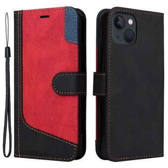 Voor iPhone 13 6.1 inch Tri-color Splicing PU Leather TPU Case Volledige bescherming Stand Wallet Cover met riem: