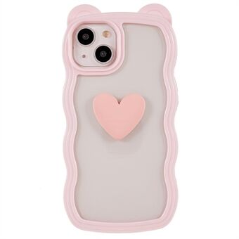 Voor iPhone 13 6.1 inch Schattige Beer Oor Decor Telefoon Case Hartvormig Patroon Afneembare 2-in-1 PC + TPU Mobiele Telefoon Cover