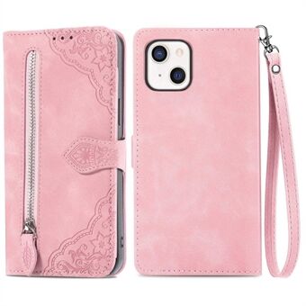 Voor iPhone 13 6.1 inch Anti-val Bedrukte Flip Lederen Telefoon Case Ritsvak Feature Wallet Cover met Stand Kaarthouder: