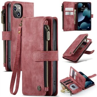 CASEME C30-serie anti-val telefoon portemonnee hoesje voor iPhone 13 6.1 inch, ritsvak PU lederen mobiele telefoon hoes Stand kaarthouder