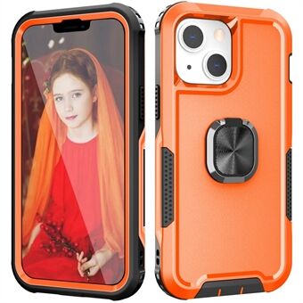 Voor iPhone 13 6.1 inch 3-in-1 Schokbestendige Ring Houder Telefoon Case Kickstand Anti-slijtage Beschermende Telefoon Achterkant: