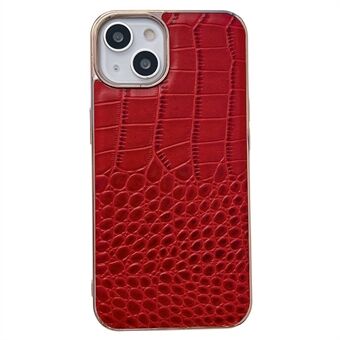 Voor iPhone 13 6.1 inch Krokodil Textuur Anti-slijtage Telefoon Protector Echt Rundleer Gecoat TPU + PC Nano Galvaniseren Case