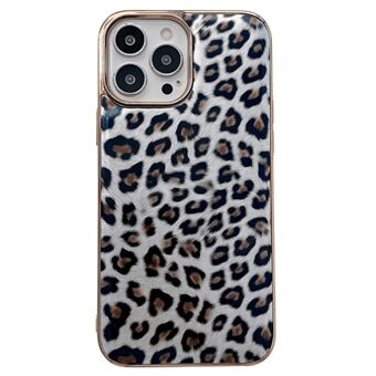 Galvanisch frame telefoonhoesje voor iPhone 13 6.1 inch, luipaardpatroon PU-leer gecoate TPU-hoes