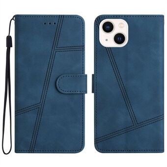 Voor iPhone 13 6.1 inch PU Lederen Stand Telefoon Cover Skin-touch Gevoel Lijnen Decor Vintage Stijl Anti- Scratch Portemonnee: