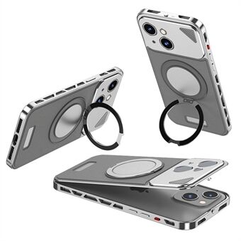 Voor iPhone 13 / 14 Hoesje Magnetische Sluiting Achterplaat + Metalen Frame Telefoonhoesje met Standaard