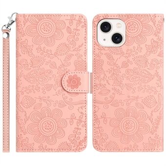 Voor iPhone 14 / 13 Hoes Bloemenprint Leren Flip Wallet Telefoonhoesje met Polsbandje