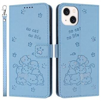 Voor iPhone 14 / 13 Hoesje met Band Katten Print Lederen Portemonnee Telefoonhoesje