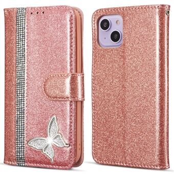 Voor iPhone 13 Glitter Leren Hoes met Metaal Diamanten Boterige Portemonnee Standaard Cover