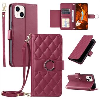 Voor iPhone 14 / 13 Crossbody Lederen Hoes Ring gesp Portemonnee Standaard Ruitjes Motief Mobiele Hoes