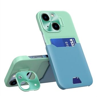 Voor iPhone 13 6.1 inch Kaartsleuf Ontwerp Bump Proof Telefoon Achterkant PU Leer + PC Case met Metalen Lens Frame Kickstand: