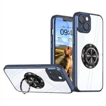 Voor iPhone 13 6.1 inch Ring Houder Kickstand Clear Phone Case Precieze Uitsparing Lens Bescherming Beschermende PC + TPU Cover: