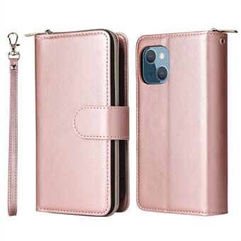 Ritsvak Mobiele Telefoon Cover Voor iPhone 13 6.1 inch, magnetische PU Lederen Telefoon Case 9 Kaarthouder Slots Flip Stand Portemonnee met Riem