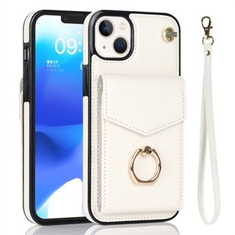 Voor iPhone 13 6.1 inch RFID Blokkerende Accordeon Stijl Kaart Tas Drop-proof Cover PU Leer + TPU Ring Kickstand Mobiele telefoon Case met Riem