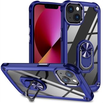 Voor iPhone 13 6.1 inch Metalen Ring Kickstand PC + TPU Drop-proof Cover Mobiel Anti- Scratch Achterkant: