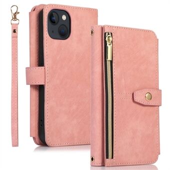 Voor iPhone 13 6,1 inch Ritsvak PU-leer Flip Wallet Case Magnetische sluiting Meerdere kaartsleuven Stand Phone Cover