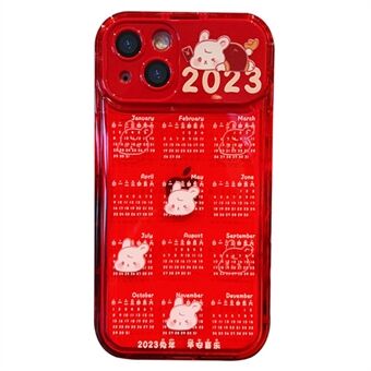 Telefoon Achterkant Voor iPhone 13 6.1 inch, Anti-val Rode Kalender TPU Telefoonhoes met Flip Mirror