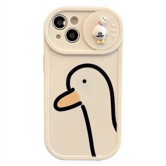 Voor iPhone 13 6.1 inch Valbestendig Cartoon Duck Patroon Afdrukken Zachte TPU Telefoonhoes met Slide Camera Lens Shield