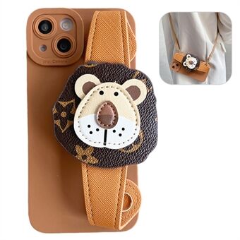 Voor iPhone 13 6.1 inch Zachte TPU Telefoon Achterkant Retro Head PU lederen polsband Telefoonhoes met schouderriem