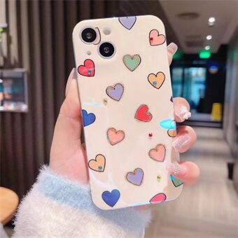 Voor iPhone 13 6.1 inch Strass Decor Blu-ray IMD Love Hart Patroon Achterkant Anti-drop Soft TPU Case