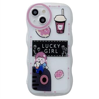 Voor iPhone 13 6.1 inch Soft TPU Shell, Milk Tea Pattern Printing Back Case Golvende Edge Telefoon Beschermhoes - Meisje