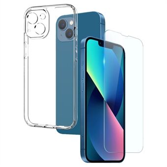 NORTHJO Voor iPhone 13 6.1 inch 2-in-1 Valbestendig Anti- Scratch Soft TPU Telefoonhoesje + Sensitive Touch Ultrahelder Gehard Glas Schermbeschermer - Transparant