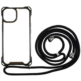 Voor iPhone 13 transparante acryl achterkant + TPU-hoes Anti-drop telefoonhoes met lanyard