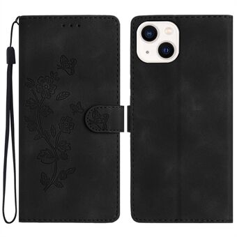 Voor iPhone 13 6,1 inch PU lederen portemonnee hoes bloem bedrukt telefoonhoesje met Stand